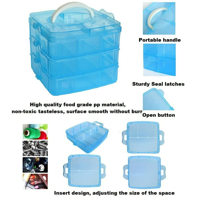 Casewin Craft Storage Organizer,Hot Wheels Case,Sewing Box,3-Tier Plastic  Organizer Box with Dividers, Storage Containers for Organizing Art Supplies,  Fuse Beads,Washi Tape, Jewelry,Tool,Kids Toy,Blue 