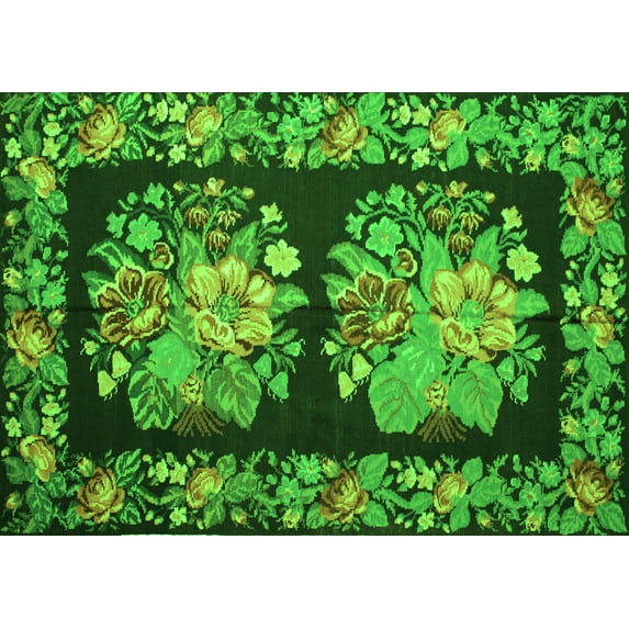 Ahgly Company Indoor Rectangle Medallion Green French Area Rugs, 8' x 10'