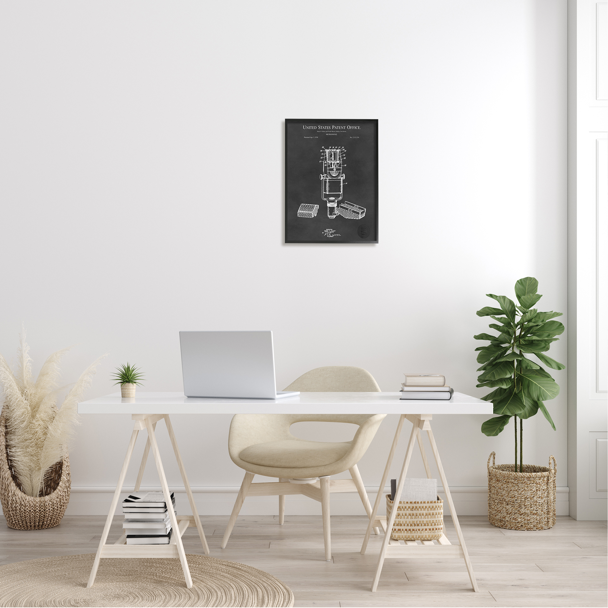 Stupell Industries Black Microphone Diagram Detailed Patent Design Framed Wall Art, 16 x 20, Design by Karl Hronek