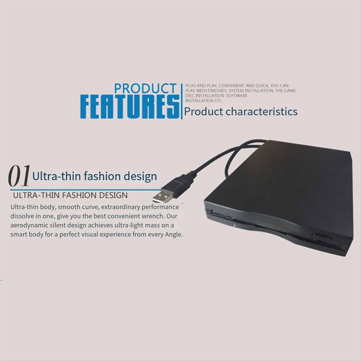 USB 2.0 Floppy Disk Drive Portable 3.5-Inch External Floppy Disk Reader and Ultra-Thin Desig for PC Laptop