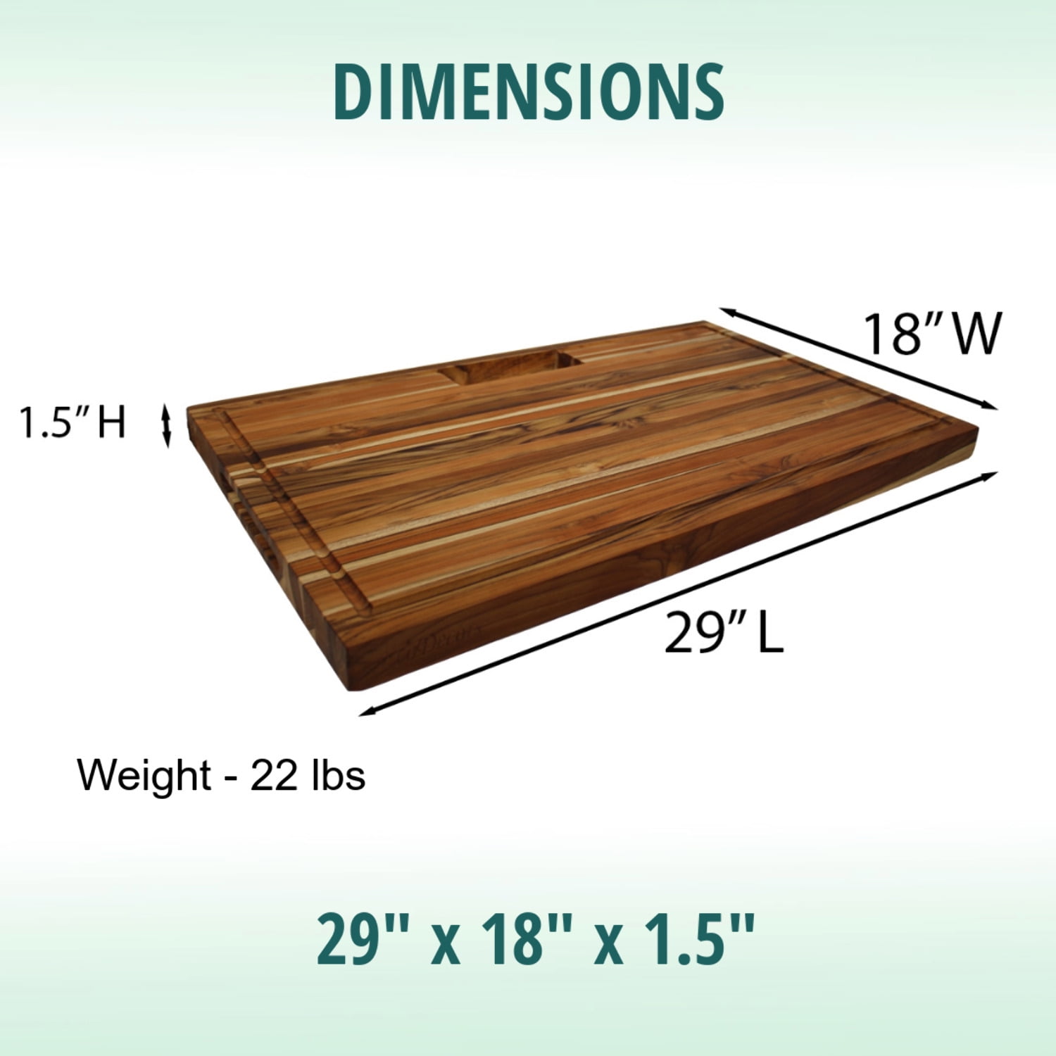 EcoDecors 29" x 18" FSC Teak Edge Grain Stove Top Cutting Board with Groove  Handle