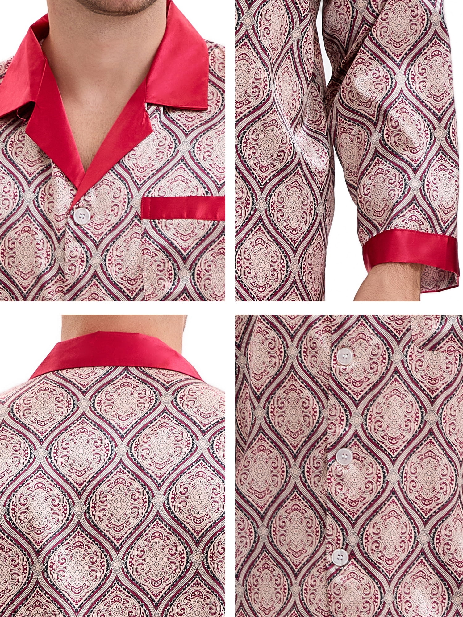 DARING DIVA Men's 2-Piece Button Down Printing Sleepshirt Pajamas Set XL Red Gray