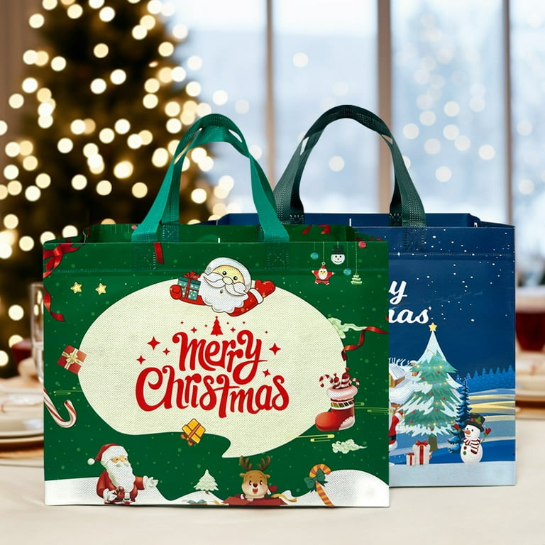 Wrapables Non Woven Reusable Christmas Holidays Gift Bags with Handles for Gift Wrap Parties Favors and Treats Set of 8 Happy Santa Walmart
