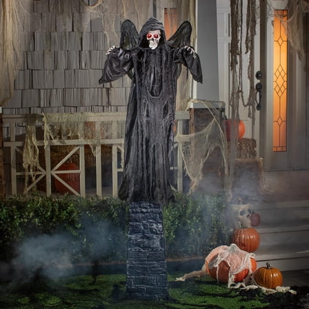 6 Ft. 2 3/4" Skeletal Reaper with Wings Animated Prop Standing Halloween Decoration