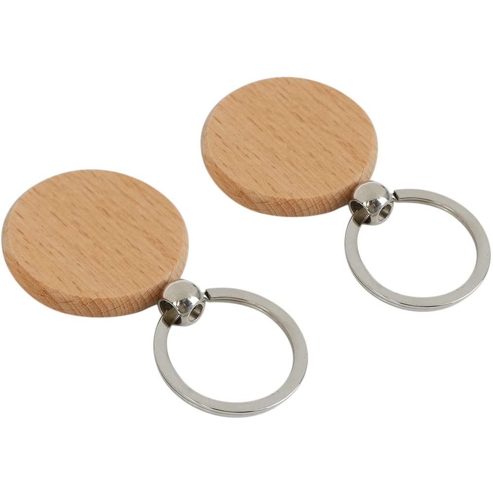 100Pcs DIY Blank Wooden Key Chain Rectangle Heart Round Ellipse Carving Key Ring Wood Key Chain Ring