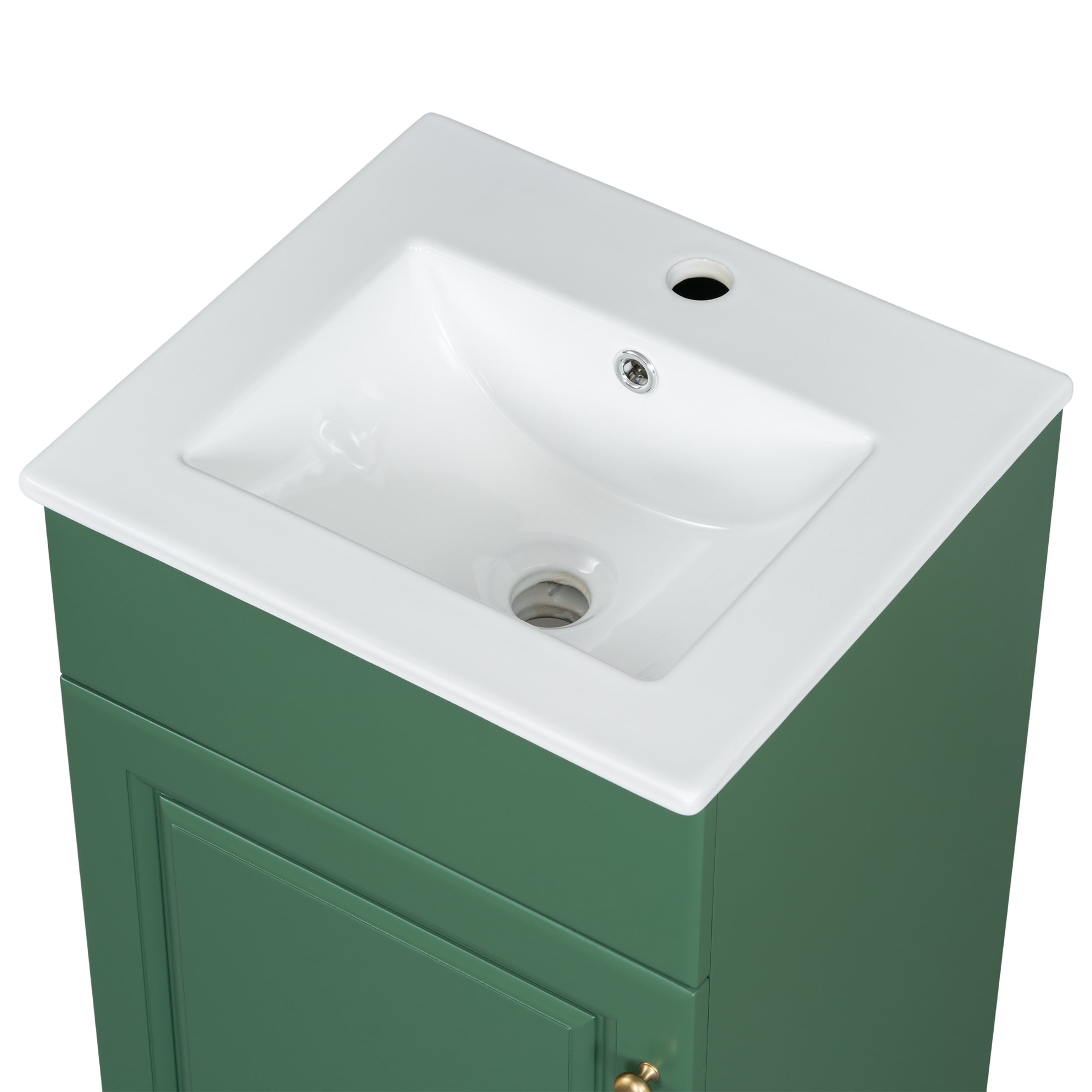 Vale Modern 18" Bathroom Vanity Cabinet with Ceramic Sink, Soft-Close Door, and Adjustable Storage, Green