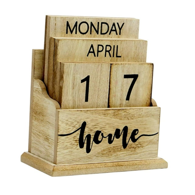 Langgg Wood Block Calendar Desk Office Living Calendar Birthday Home Room for Perpetual Gift