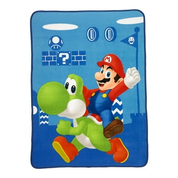 Super Mario Kids Fleece Throw Blanket, 46 x 60, Gaming Bedding, Blue, Nintendo