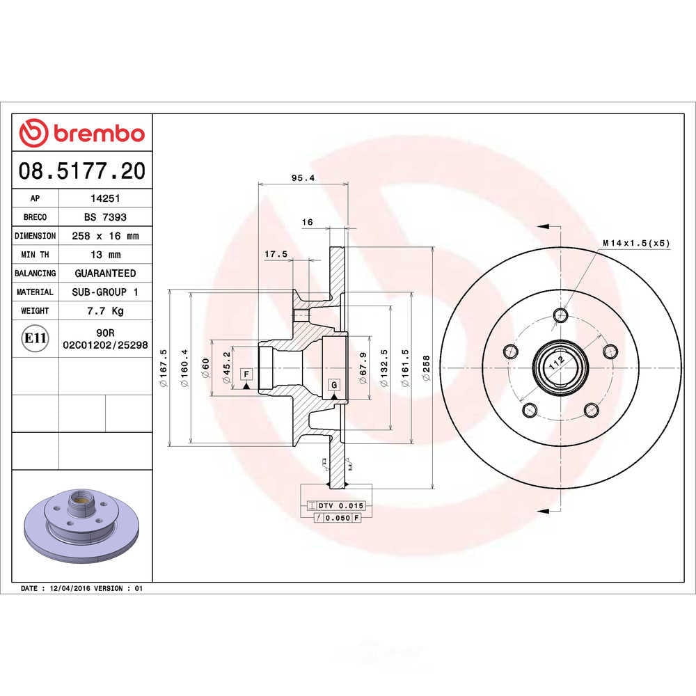 Brembo 08.5177.20 Disc Brake Rotor Fits select: 1987 VOLKSWAGEN TRANSPORTER, 1986 VOLKSWAGEN VANAGON KOMBI