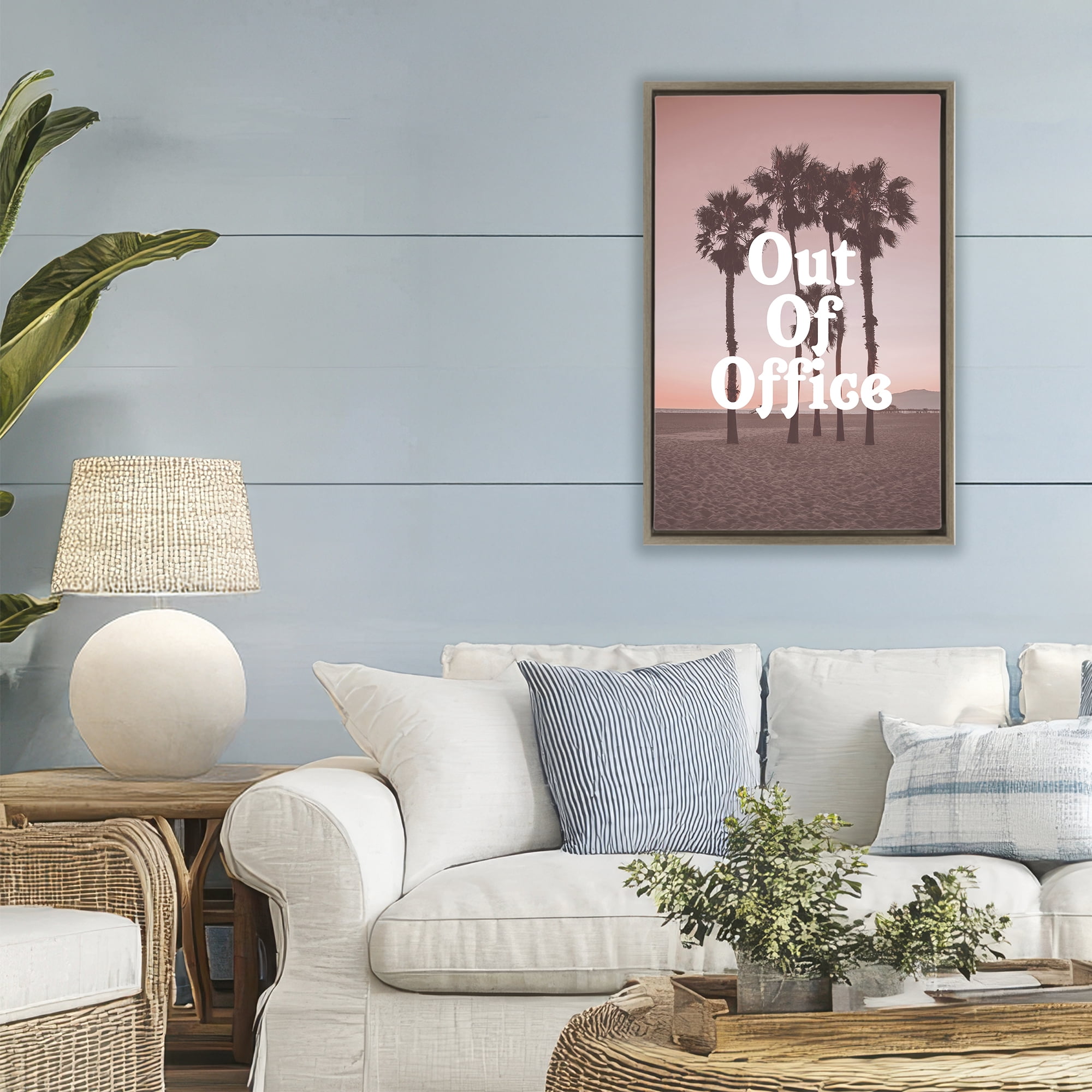Stupell Industries Pink Tropical Out Of Office Brown Framed Floater Canvas Wall Art, design by Lil' Rue