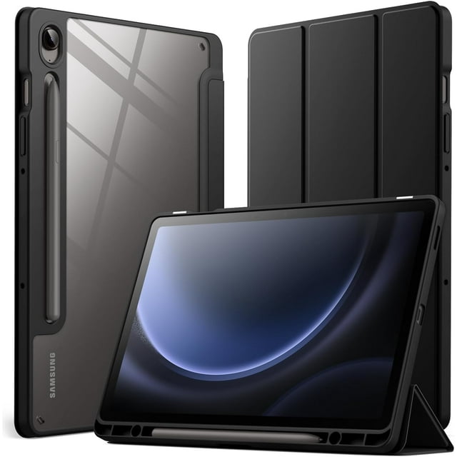 czcpp-Case pour Samsung Galaxy Tab S10 FE / S9 FE 10.9 Pouces avec Support pour S Pen, Dos Rigide Transparent, Support Tri-Fold Protecteur, Réveil/sommeil Automatique (Noir)