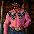 thumbnail image 2 of CONZONE Mens Western Cowboy Shirts Long Sleeve Buttons Down Shirts for Men Trendy Embroidered Lapel Soft Lightweight Tops, 2 of 4