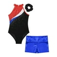 thumbnail image 5 of MSemis Kids Girls Gymnastic Leotard Outfits with Metallic Shorts Hair Band Red&Royal Blue 8, 5 of 6