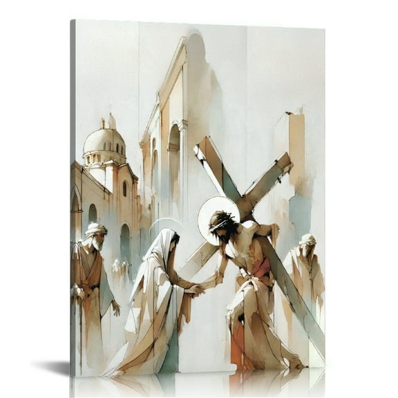 Stations of the Cross: Jesus meets his Mother | Passion of Christ Wall Art Canvas Painting，Easter Christian Home Decor | Bible-Inspired Art for Church Home Bedroom living room Home Wall Decor Framed