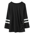 thumbnail image 2 of Curuila Kids Girls T Shirts Casual Long Sleeve Crew Neck Tops Button Striped Tee Autumn Clothes Black Size 8-9 Years, 2 of 7