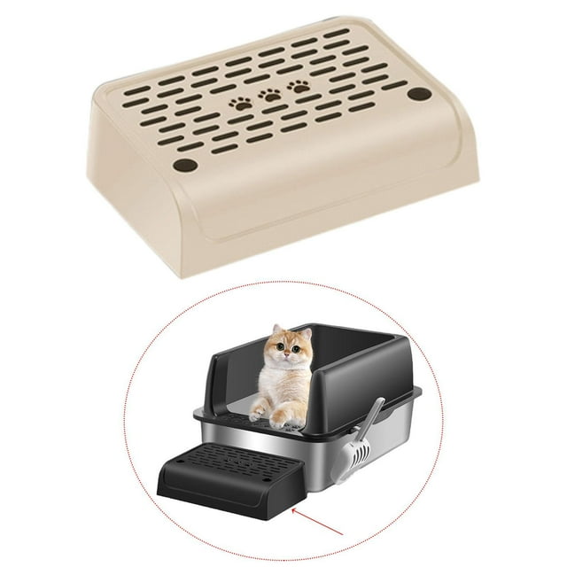 Arena para gatos, escalón y escalera, arena para mascotas, estribo, lavable, fácil de limpiar, mantiene el orden en el dormitorio, bandeja para arena Caqui