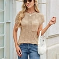 thumbnail image 6 of Women Summer Cap Sleeve Tops Casual Knit Short Sleeve Sweater Loose Fit Shirts Khaki S, 6 of 9