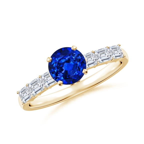 ANGARA Lab Grown 1 Ct Blue Sapphire Engagement Ring with Diamonds for Women in 14K Yellow Gold (Size-6mm) | September Birthstone, Anniversary, Jewelry Gift for Women | Lab-Grown Blue Sapphire Ring