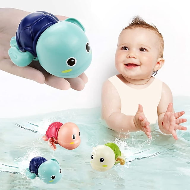 Juguetes de baño, lindos juguetes de baño de tortuga nadadora para niños pequeños de 1 a 3 años, juguetes de cuerda para niños de 1 año, juguetes de piscina para niños pequeños en