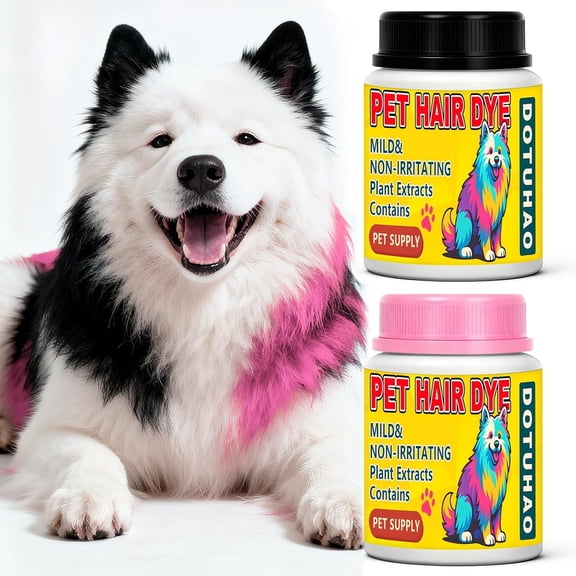 Dog Hair Dye, Black & Hot Pink Color Pet Hair Dye Set, Pet Safe Dyes, Dog Hairs Coloring Agent, Fashionable DIY Pets Grooming, Easy to Use (2 color, Black & Hot Pink)