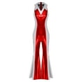 thumbnail image 3 of Aislor Women's Retro Disco Dance Costume Contrast Color Lapel V Neck Bell Bottom Romper Clubwear Red L, 3 of 7