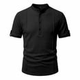 thumbnail image 5 of Timoontee Man Solid Color Casual Short Sleeved Half-buttoned Open And Close Vintage Standing Collar Top Black XL, 5 of 9