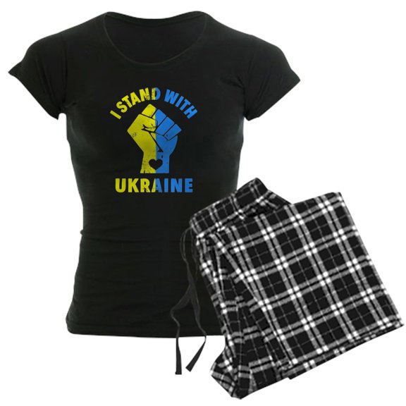 CafePress - I Stand With Ukraine Pride Ukrainian Flag Pajamas - Women's Short Sleeve Print T-Shirt and Pants Dark Cotton Pajama Set