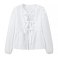 thumbnail image 1 of WEAIXIMIUNG Chemises pour Enseignantes, Manches Longues, Col Rond, Nœud Papillon, Couleur Unie, Chemise Polyvalente, Petit Haut, 1 of 3