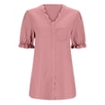 thumbnail image 5 of CAIVO Women Summer Short Sleeve Shirt Fashion Hollow Out Blouse With Pocket V-Neck Casual Relaxed Fit Solid Color Back To School Tops, 5 of 5