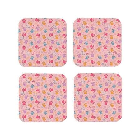 

Yiaed Colorful Pets Paws Print Leather Coasters for Drinks - Cup Coasters Coffee Table Kitchen Table Bar Home & Office Gifts Handmade Drink Coasters-Square
