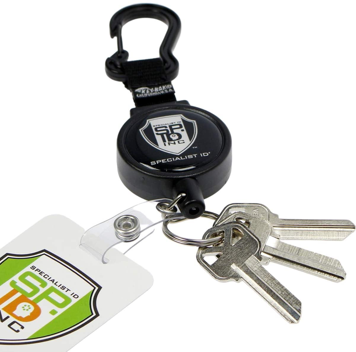 5 Pack - Heavy Duty Badge Reel with Badge Holder & Key Ring - Carabiner Retractable Keychain with Belt Loop Clip by Specialist ID & Key-Bak USA