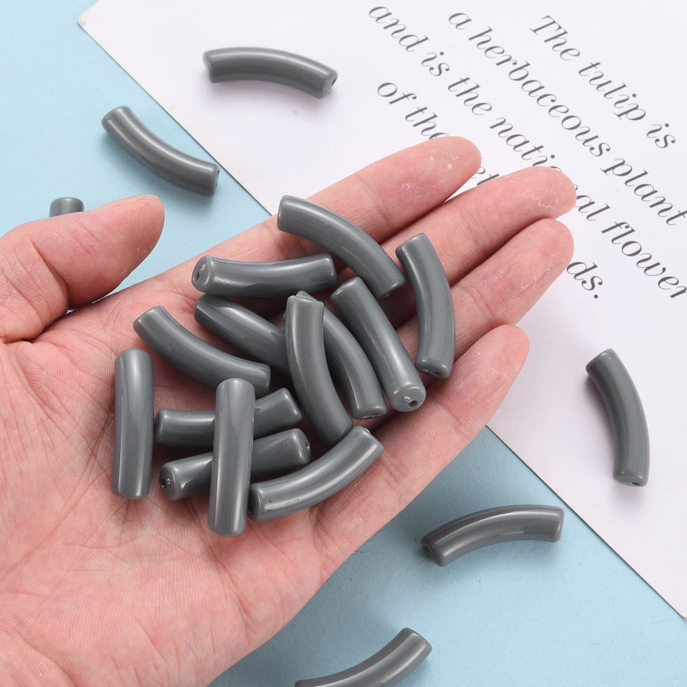 Opaque Acrylic Beads Curved Tube Gray 32x9.5x8mm Hole: 1.8mm about 330pcs/500g