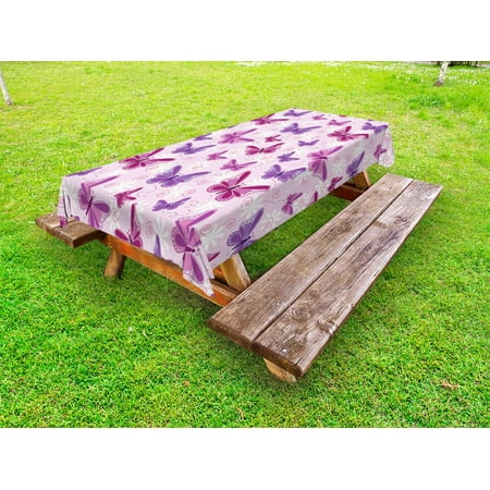 

Butterfly Outdoor Tablecloth Various Flying Butterflies with Fairy Colors Hippie Style Print Magical Design Decorative Washable Fabric Picnic Tablecloth 58 X 104 Inches Pink Purple by Ambesonne