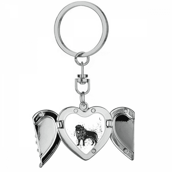 Mexican Lion Simple Black And White Heart Angel Wing Key Chain Holder