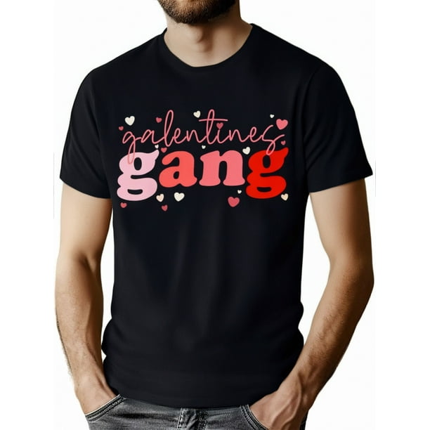 Galentines Gang 2023 Valentine'S Day Funny Crew Neck T-shirt Regular Cotton, Casual Short Sleeve Knit Top, Digital Printing, Men'S and Women'S S-XXXL Version, Four Seasons Wear, Valentine'S Day Cloth