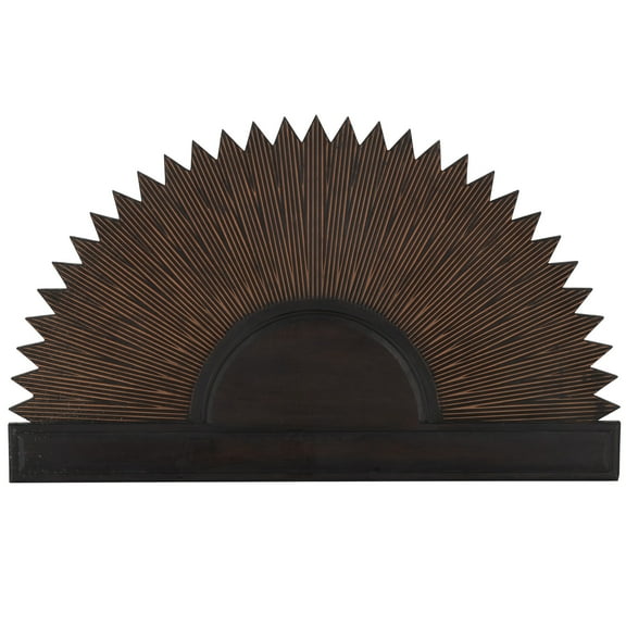 DecMode Dark Brown Wooden Large Sun Wall Decor with Copper Accents