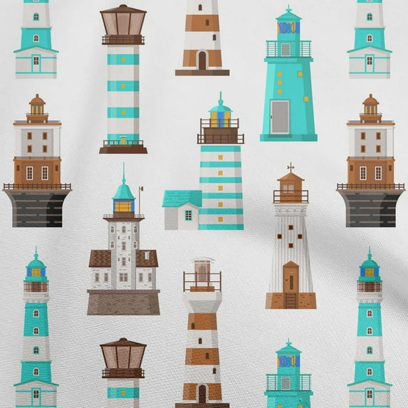oneOone Viscose Jersey Turquoise Blue Fabric Sea Lighthouse Dress Material Fabric Print Fabric By The Yard 60 Inch Wide