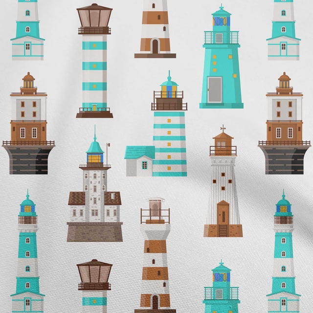 oneOone Viscose Chiffon Turquoise Blue Fabric Sea Lighthouse Craft Projects Decor Fabric Printed By The Yard 42 Inch Wide