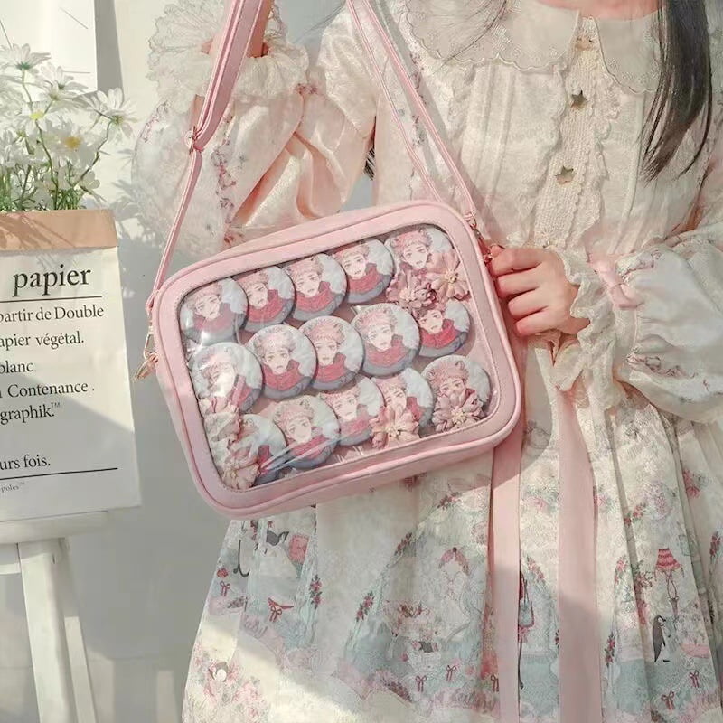 Baguery Cute Ita Bag - Multi-Purpose Crossbody/Messenger/Shoulder/Tote, Transparent Anime Pin Display, Premium PU Leather/PVC​