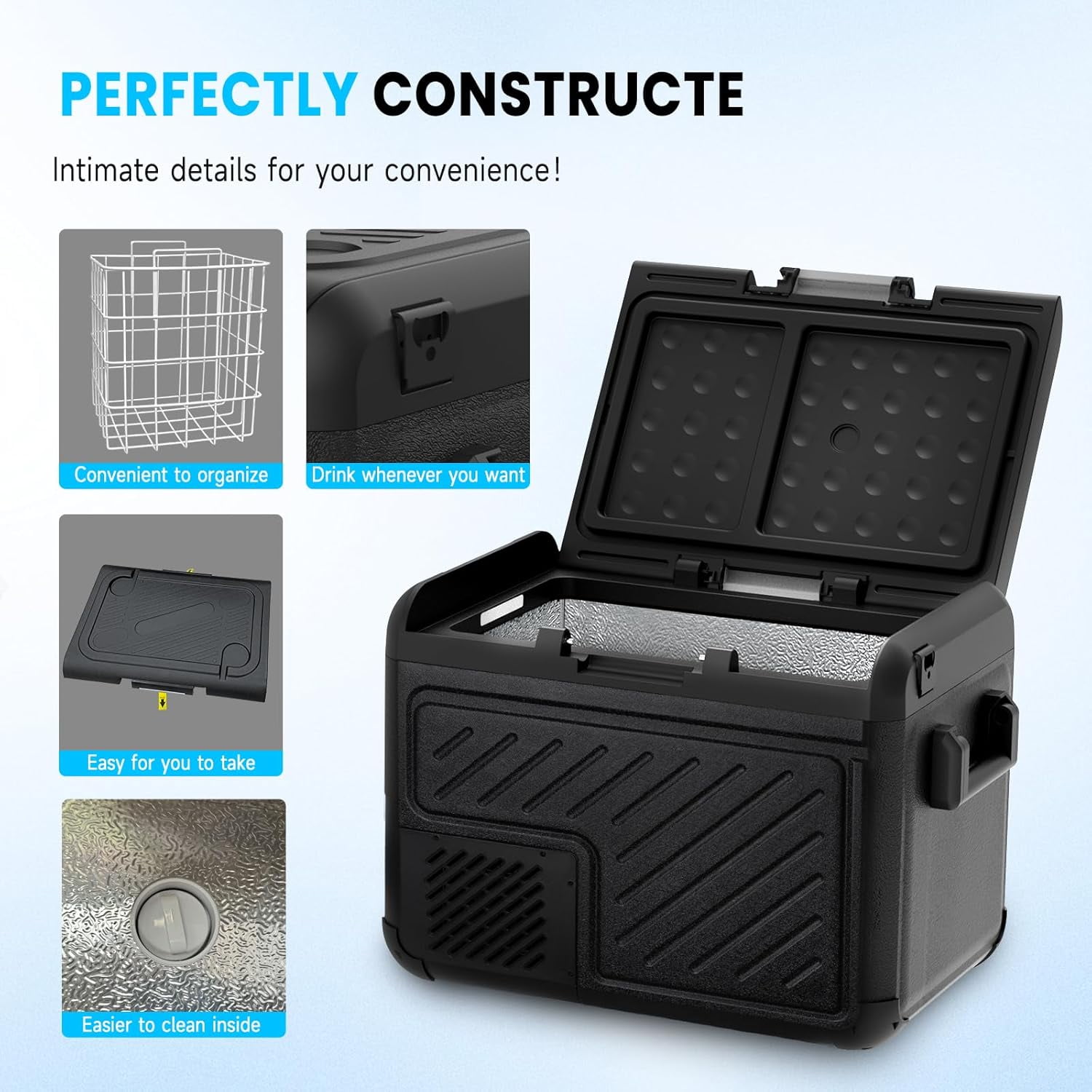 SHAREWIN 12 Volt Car Refrigerator 50L/52QT Portable Freezer Fridge, Car Compressor refrigerator with 12/24V DC & 110-240V AC for Truck, RV, Boat, Camping and Travel