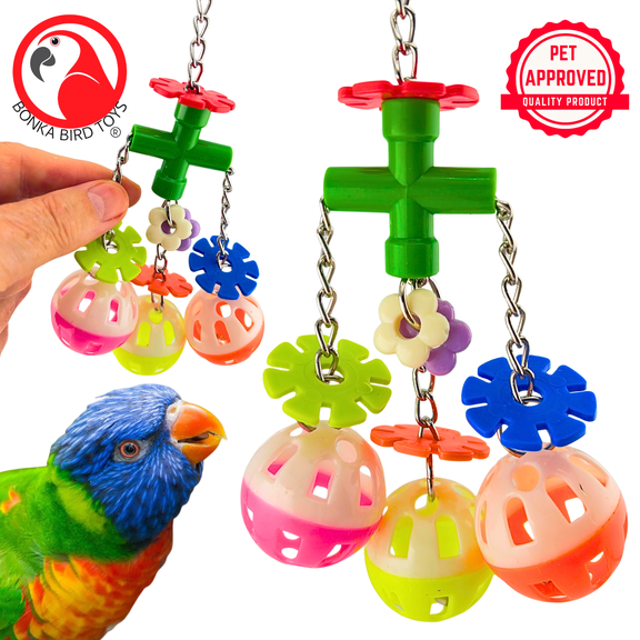 Bonka Bird Toys 2326 Flower Ball Pull Tug Puzzle Small Durable Parrot Cage Toy