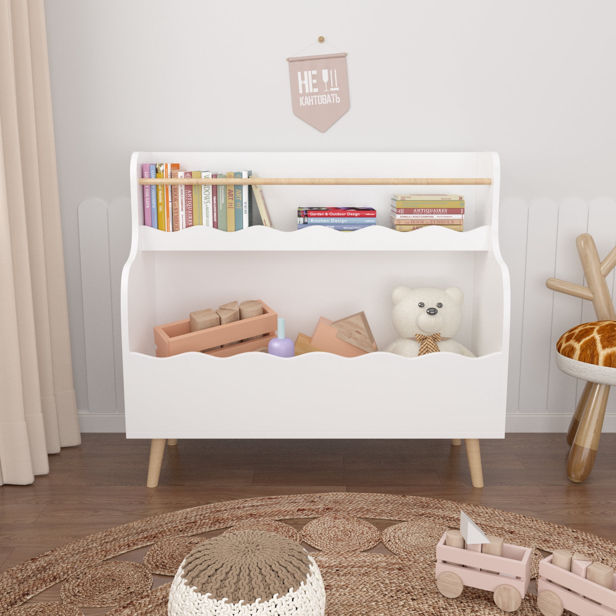 Yoneston Kids Bookcaes, 2-Tier Children's Bookshelf with Toy Storage Organizer for Kids Room,Classroom, Bedroom, White