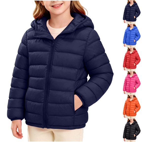 Nugftut Girls Jackets Windproof Puffer Warm Jackets with Hood Lightweight Soft Coat with Pockets Size 11-12 Years