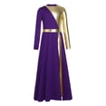 thumbnail image 5 of Hansber Kids Girls Full Length Patchwork Tights Metallic Jumpsuit Dress Praise Dance Outfit Worship Liturgical Dancewear Dark Purple 16, 5 of 7