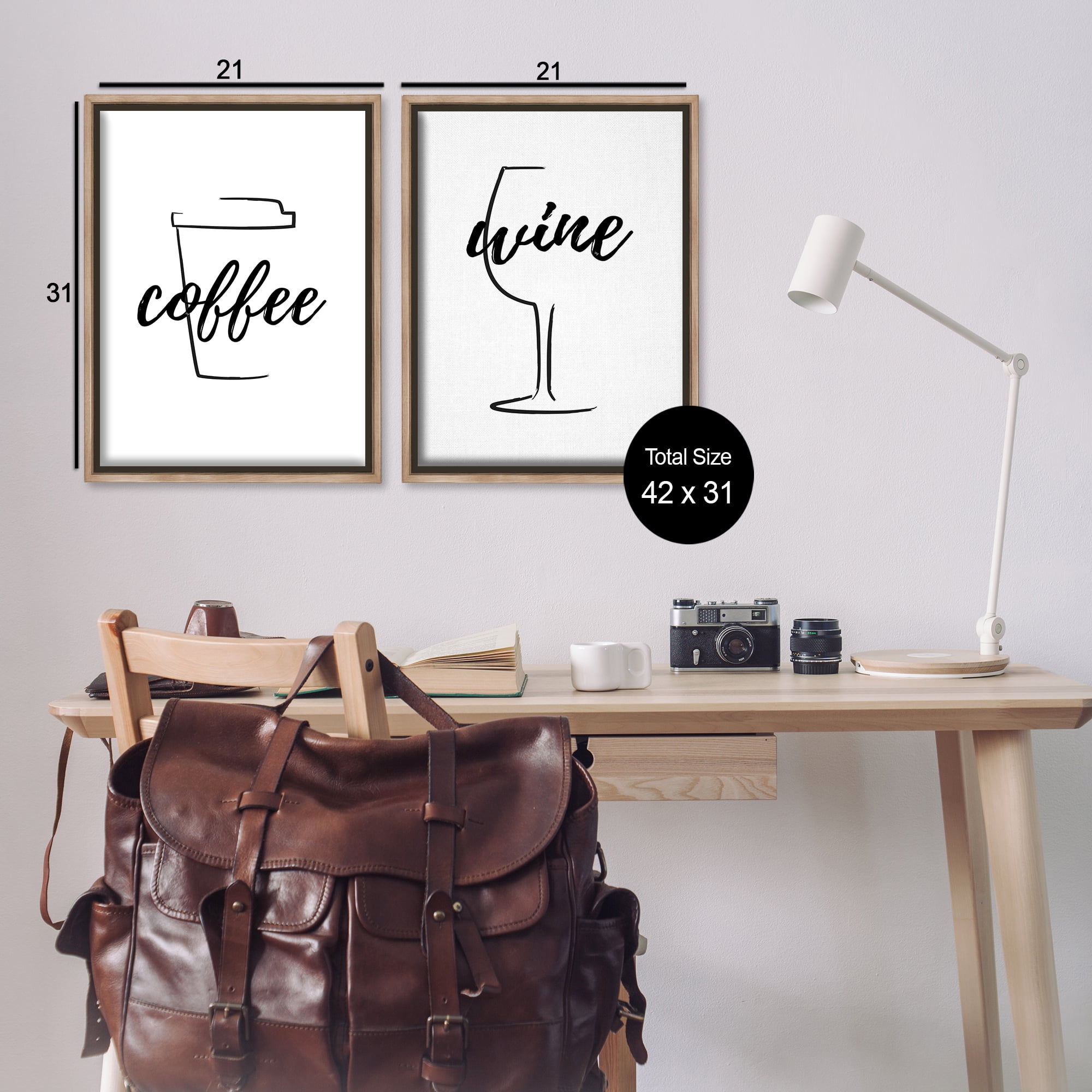 Stupell Industries Simple Coffee Wine Drawing Food & Beverage Painting Brown Floater Framed Canvas Art Print Wall Art, 21 x 31, Set of 2