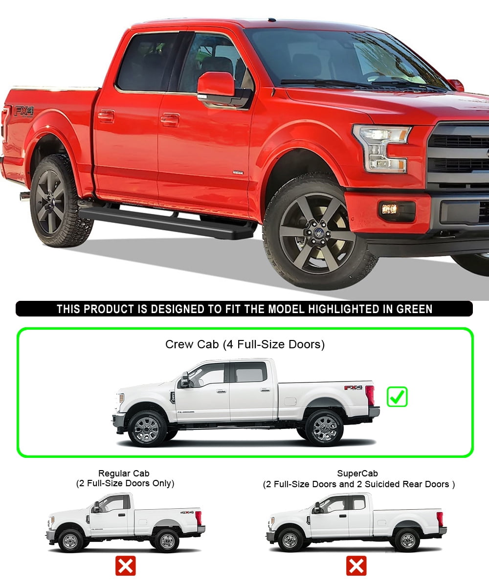 APS Running Boards 6in Black Compatible with Ford F150 2015-2026 SuperCrew Cab & F150 Lightning 2022-2026 & F-250 F-350 Super Duty 2017-2026 Crew Cab Stainless Steel (Nerf Bars Side Steps)