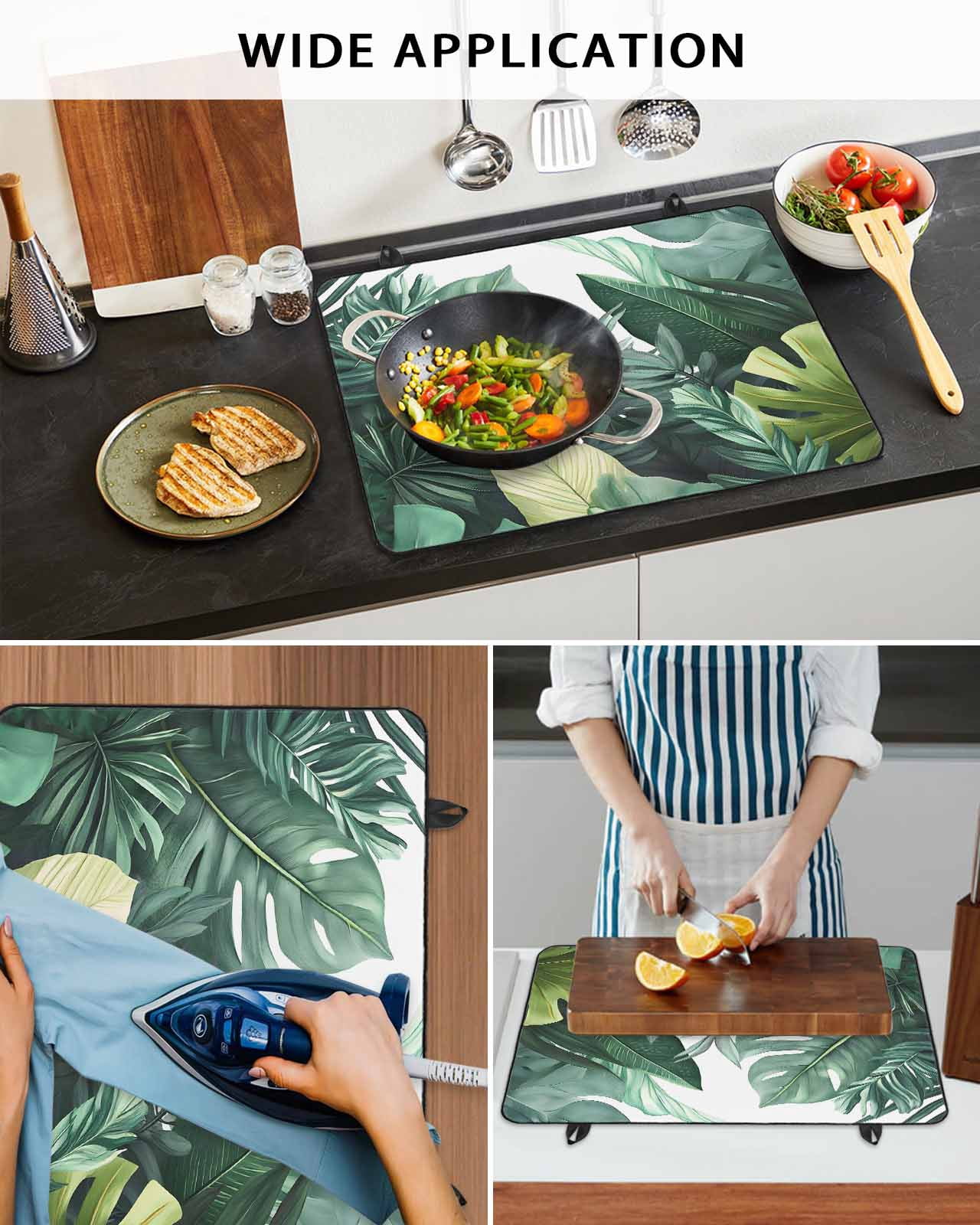 nqOlkjepod Large Induction Cooktop Protector Mat 24"x21", Tropical Leaves Stove Top Covers for Electric Stove, Watercolor Summer Botanical Leaf Plants Stove Burner Cover Mats, Glass Top Stove Cover