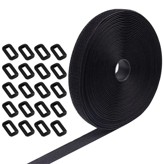 Gnwei Nylon Universal Cable Tie Buckle, 1.5In x 16Ft Cinch Straps Heavy Duty With 20 Buckles, Black Nylon Hook and Loop Straps, Reusable Long Cable Ties for Organizer or Storage
