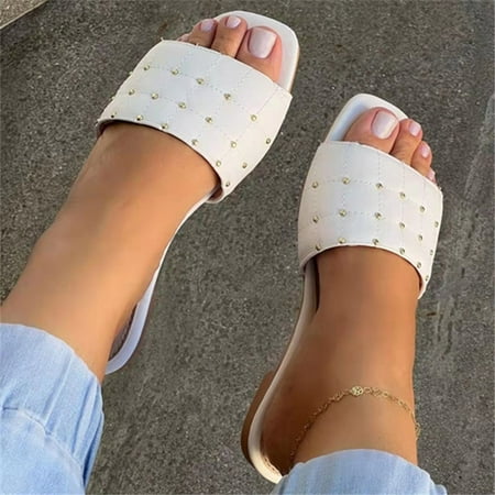 

SUODUI Women s Slippers Spring And Summer Large Size Women Slippers Casual Flat Light Comfortable Beach Shoes White 7