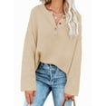 thumbnail image 3 of Women'S Oversized Sweaters Batwing Long Sleeve Loose V Neck Button Henley Tops Pullover Knit Jumper Apricot M, 3 of 6
